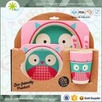 Eco friendly 5 pieces kids bamboo fiber tableware set